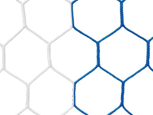 White-blue hexagon hole knotless football net