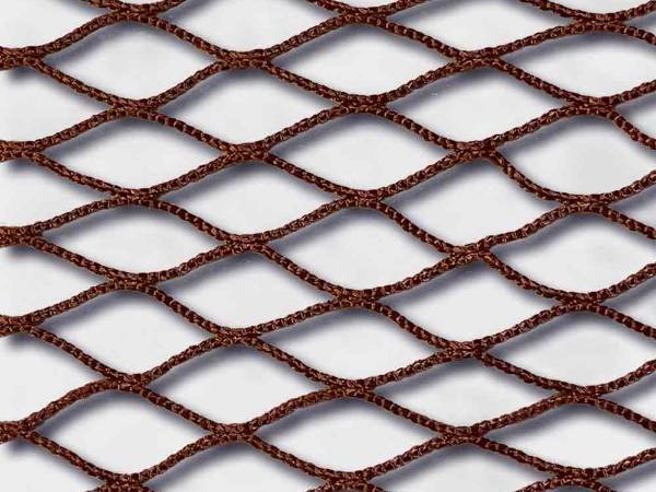 Brown PET knotless netting on a white background