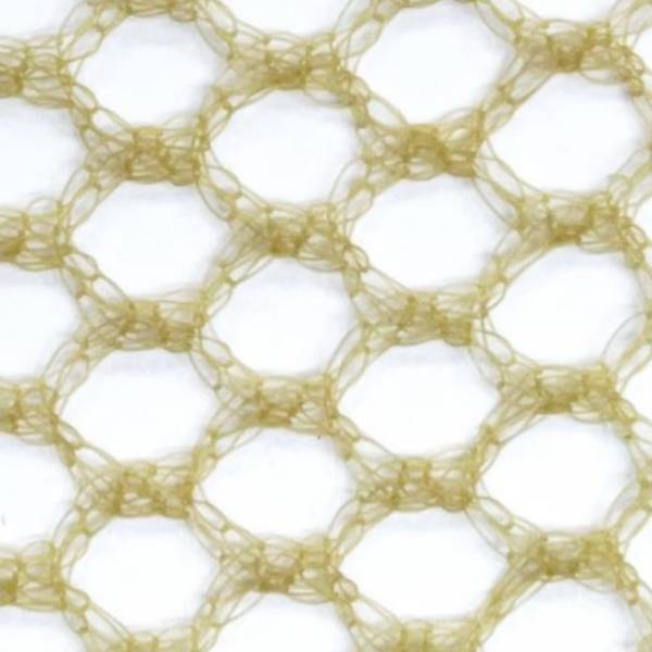Beige hexagon warp knitted netting on a white background