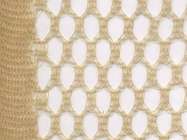 Sand color hexagonal olive net on a gray background