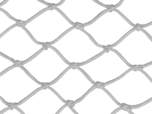 White nylon knotted netting on a white background