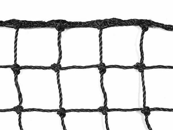 Black PE knotted baseball cage net on a white background