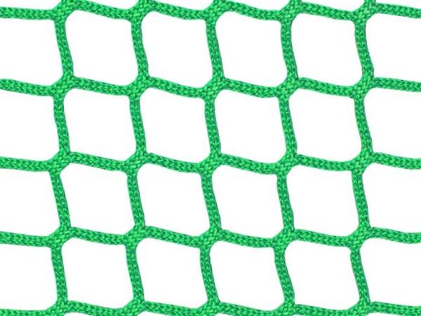 Green PP knotless hammer-discus cage net on a white background