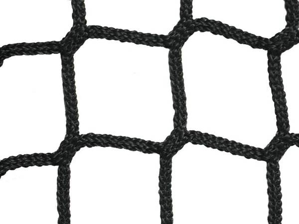 Black PP knotless sports perimeter net on a white background