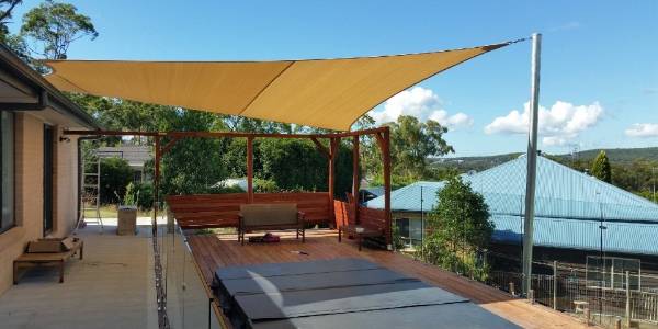 Sun shade sail installed on the balcony